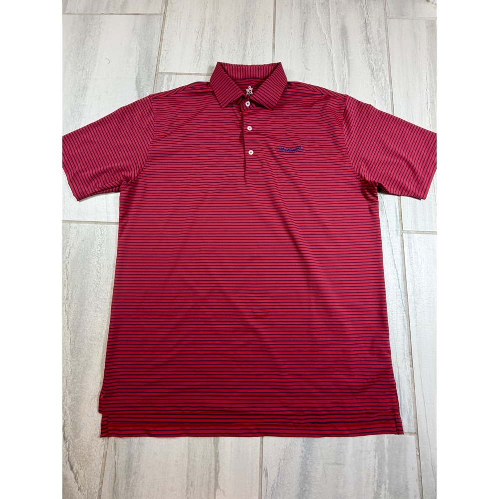 Turtleson Tour Performance Polo Shirt Mens Large Red Navy‎ Stripe Long Cove Club